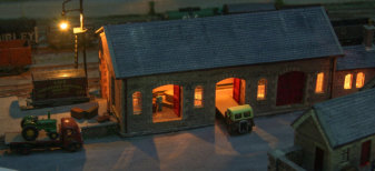 The goods shed at night.