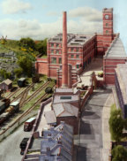 Looking down the back street and into the factory yard.