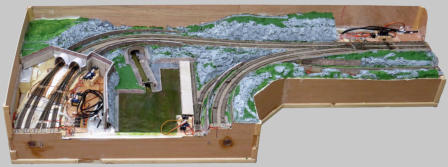 Basic topography; with roughly painted areas of rock & moorland.
